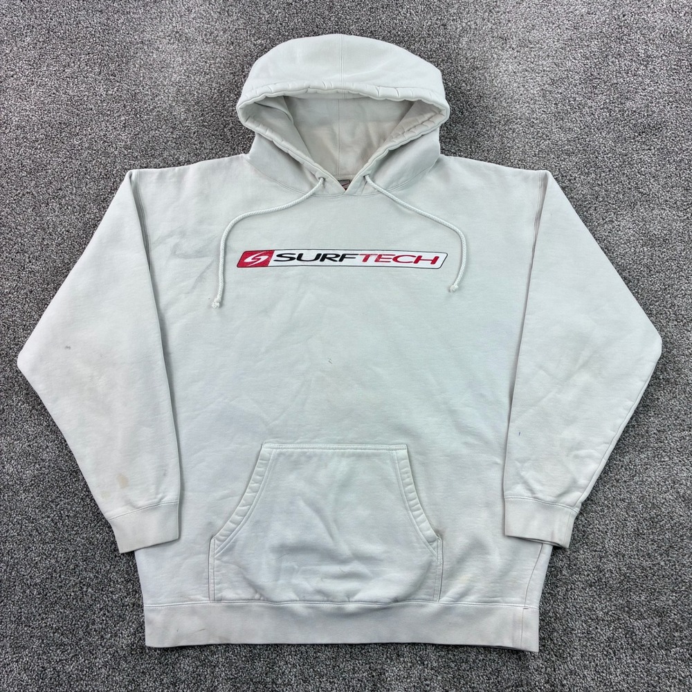 Vintage Y2K Surftech Hoodie Mens 2XL White Sweatshirt Surf Paddle Board Water